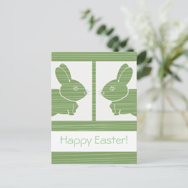 Green Rabbits Easter Postcard (Standing Front)