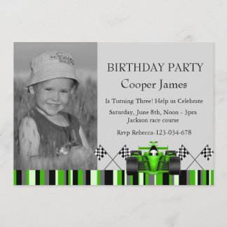 Green Race Car Birthday Invite
