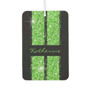 Green Race Stripe Sparkle Glitter Personalised Car Air Freshener