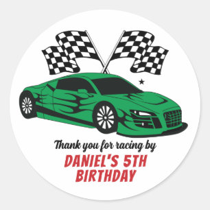 Green Racing Car for Kids Boys Birthday Party Classic Round Sticker