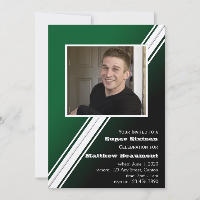 Green Racing Stripe Birthday Party Invitation (Front)