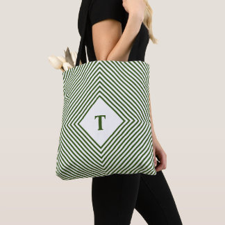 Green Radiating Rhombuses with Central Monogram Tote Bag