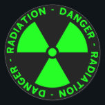 Green Radiation Warning Sticker<br><div class="desc">Danger - Radiation - bold green lettering and radiation symbol on a black background.</div>