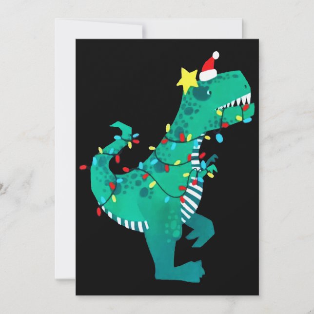 Green Rainbow Dinosaur Roar Christmas Winter Holiday Card (Front)
