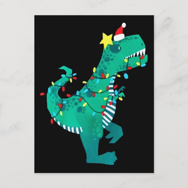 Green Rainbow Dinosaur Roar Christmas Winter Postcard (Front)