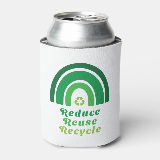 Green Rainbow Environmental Reduce Reuse Recycle Can Cooler (Can Front)