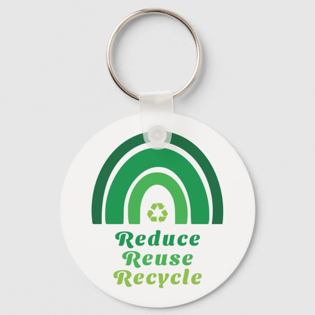 Green Rainbow Environmental Reduce Reuse Recycle Key Ring (Front)