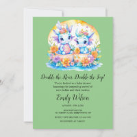 GREEN RAINBOW FLORAL DRAGONS TWINS BABY SHOWER