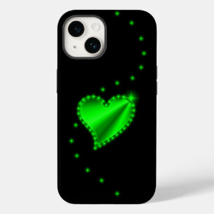 Green Rainbow Heart with Stars on Black Case-Mate iPhone 14 Case
