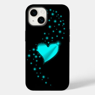 Green Rainbow Heart with Stars on Black Case-Mate iPhone 14 Case