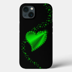 Green Rainbow Heart with Stars on Black iPhone 13 Case