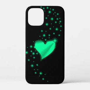 Green Rainbow Heart with Stars on Black iPhone 12 Mini Case