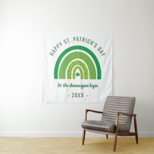 Green Rainbow Irish Shamrock Happy St Patricks Day Tapestry