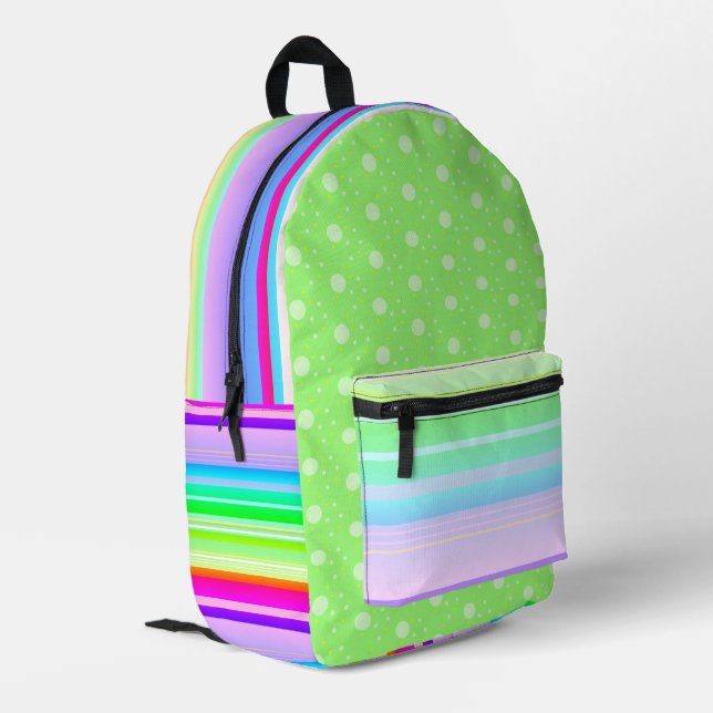 Green rainbow polka dot backpack (Back Corner Left)