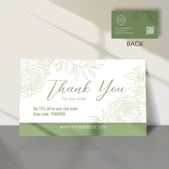 Green  Ranunculus Thank You Business Card (Creator Uploaded)