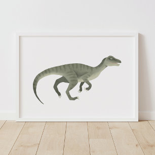 Green Raptor Dinosaur Kids Room Poster