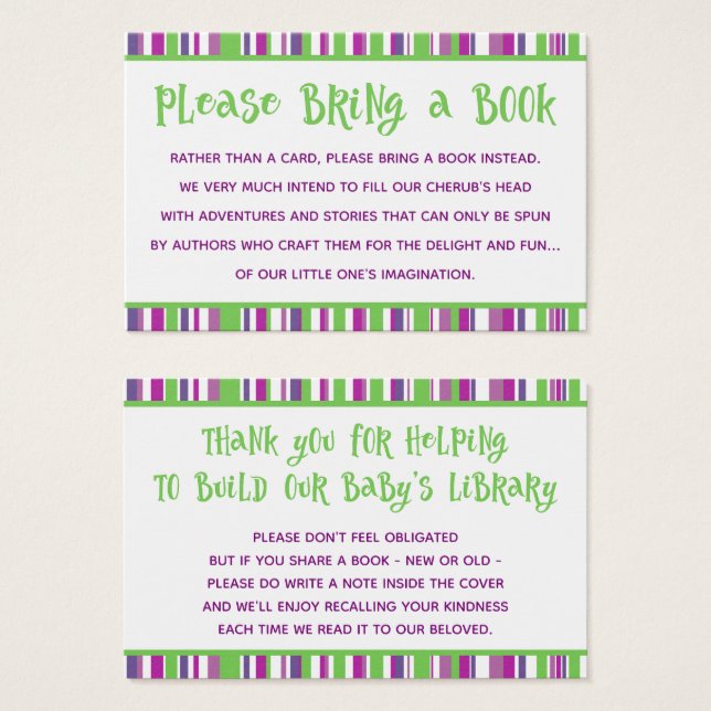 Green & Raspberry Stripes Baby Shower Book Request (Front & Back)