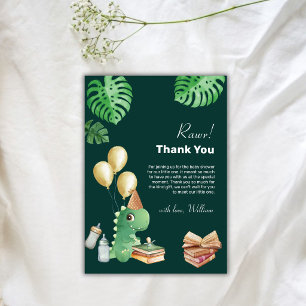 Green Rawr Dinosaur Storybook Balloon Baby Shower Thank You Card