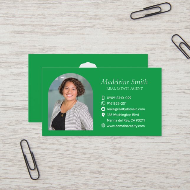 Green Real Estate Agent Business Card with Custom  (Front/Back In Situ)