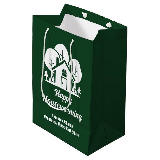 Green Real Estate Company Happy Housewarming Medium Gift Bag (Front Angled)