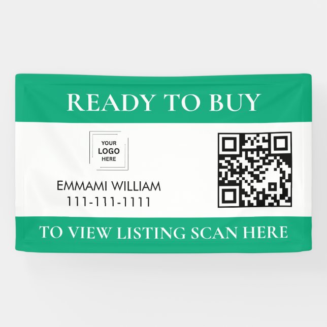 Green Real Estate QR Code Open House Banner (Horizontal)