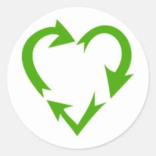Green Recycle Heart Classic Round Sticker