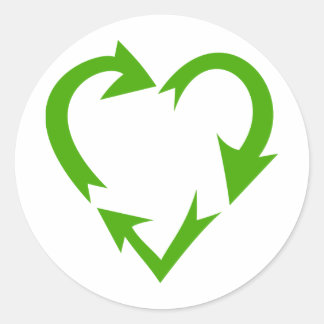 Green Recycle Heart Classic Round Sticker