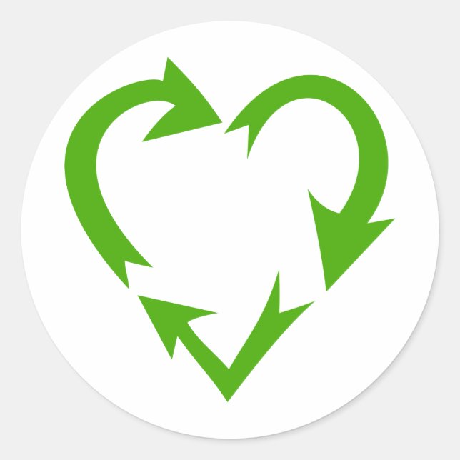 Green Recycle Heart Classic Round Sticker (Front)