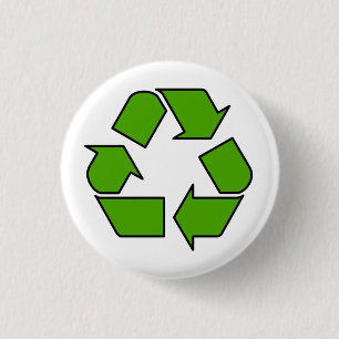 Green Recycle symbol button pin for earth day