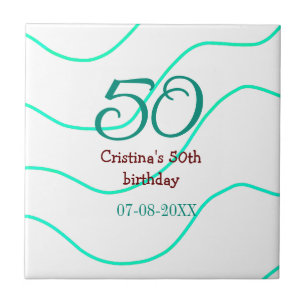 Green red 50 birthday anniversary add name date p ceramic tile