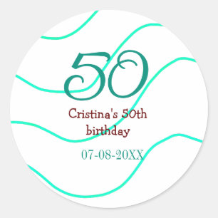 Green red 50 birthday anniversary add name date p classic round sticker