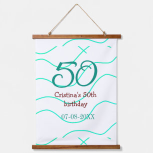 Green red 50 birthday anniversary add name date p hanging tapestry