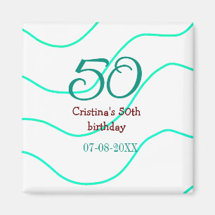 Green red 50 birthday anniversary add name date p magnet