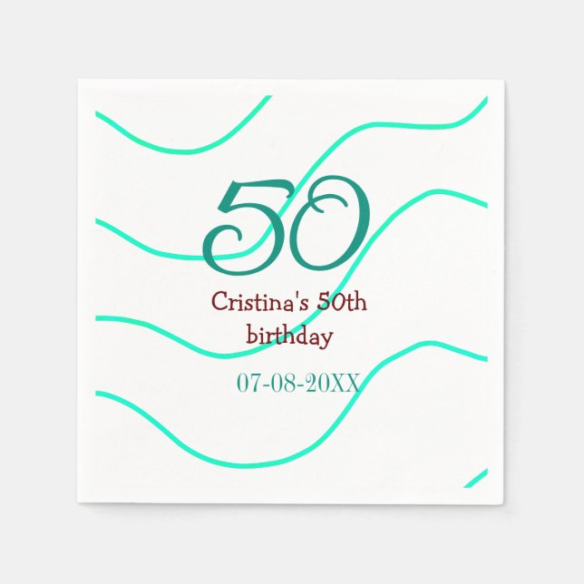 Green red 50 birthday anniversary add name date p napkin (Front)