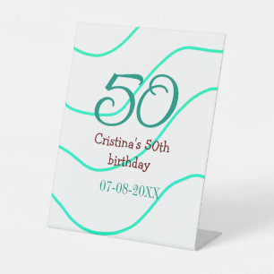 Green red 50 birthday anniversary add name date p pedestal sign
