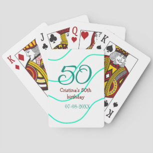 Green red 50 birthday anniversary add name date p playing cards