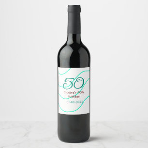 Green red 50 birthday anniversary add name date p wine label