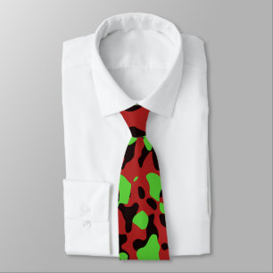 Green, Red, and Black Camouflage Abstract Pattern Tie