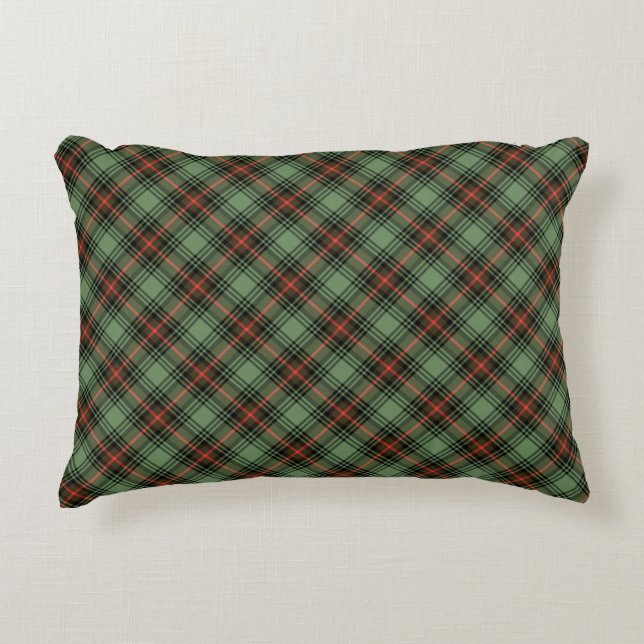 Green, Red, and Black Vintage Plaid Accent Pillow (Front)