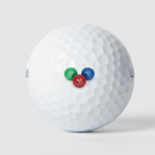 Green, red and blue bowling balls