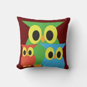 Green, Red and Blue Owls Cushion