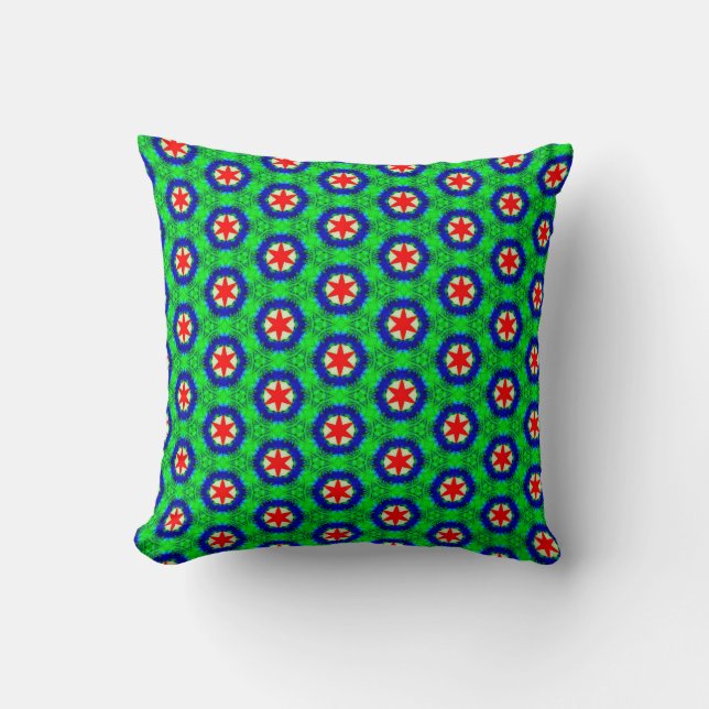 Green, Red and Blue Star Pattern Pillow (Front)