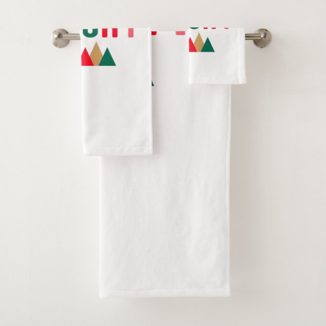 Green Red and Brown Bold Typography Bath Towel Set (Insitu)