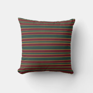 Green Red And Gold Christmas Candy Stripes Cushion