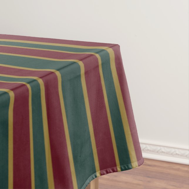 Green Red And Gold Christmas Candy Stripes Tablecloth (In Situ)
