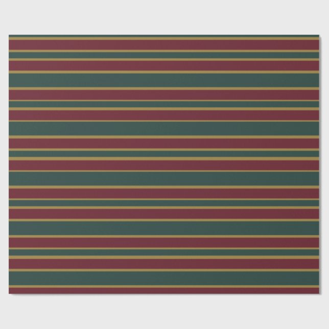 Green Red And Gold Christmas Candy Stripes Wrapping Paper (Flat)