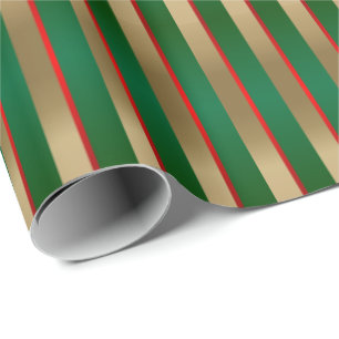 Green, Red and Gold Christmas Stripes Wrapping Paper