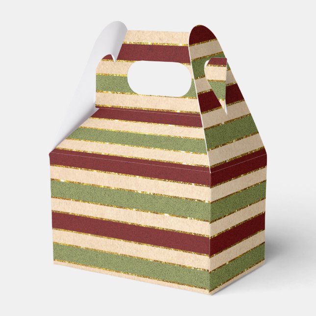 Green, Red and old Foil Striped Christmas Pattern Favour Box (Back Side)