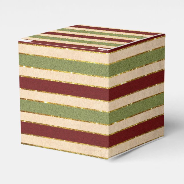 Green, Red and old Foil Striped Christmas Pattern Favour Box (Front Side)