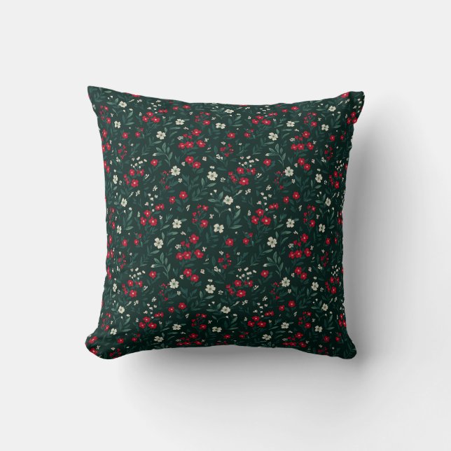 Green red and white Christmas flowers Cushion (Front)